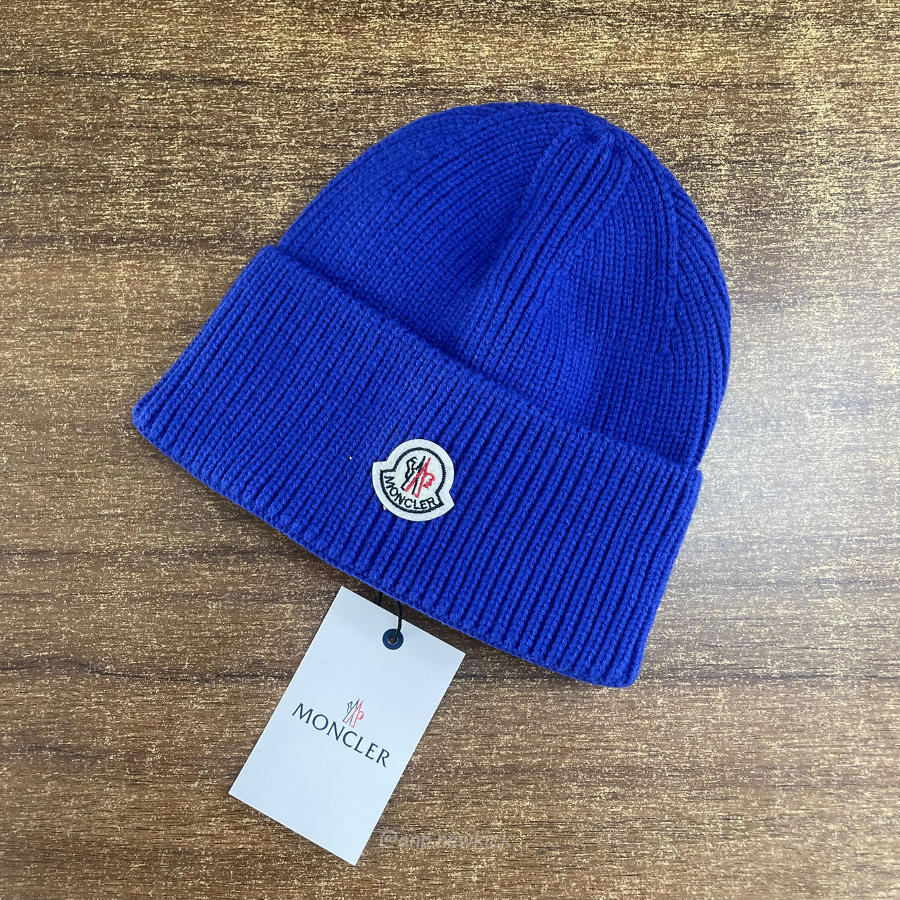 Moncler Logo Patch Ribbed Knit Beanie Black Blue (6) - newkick.org